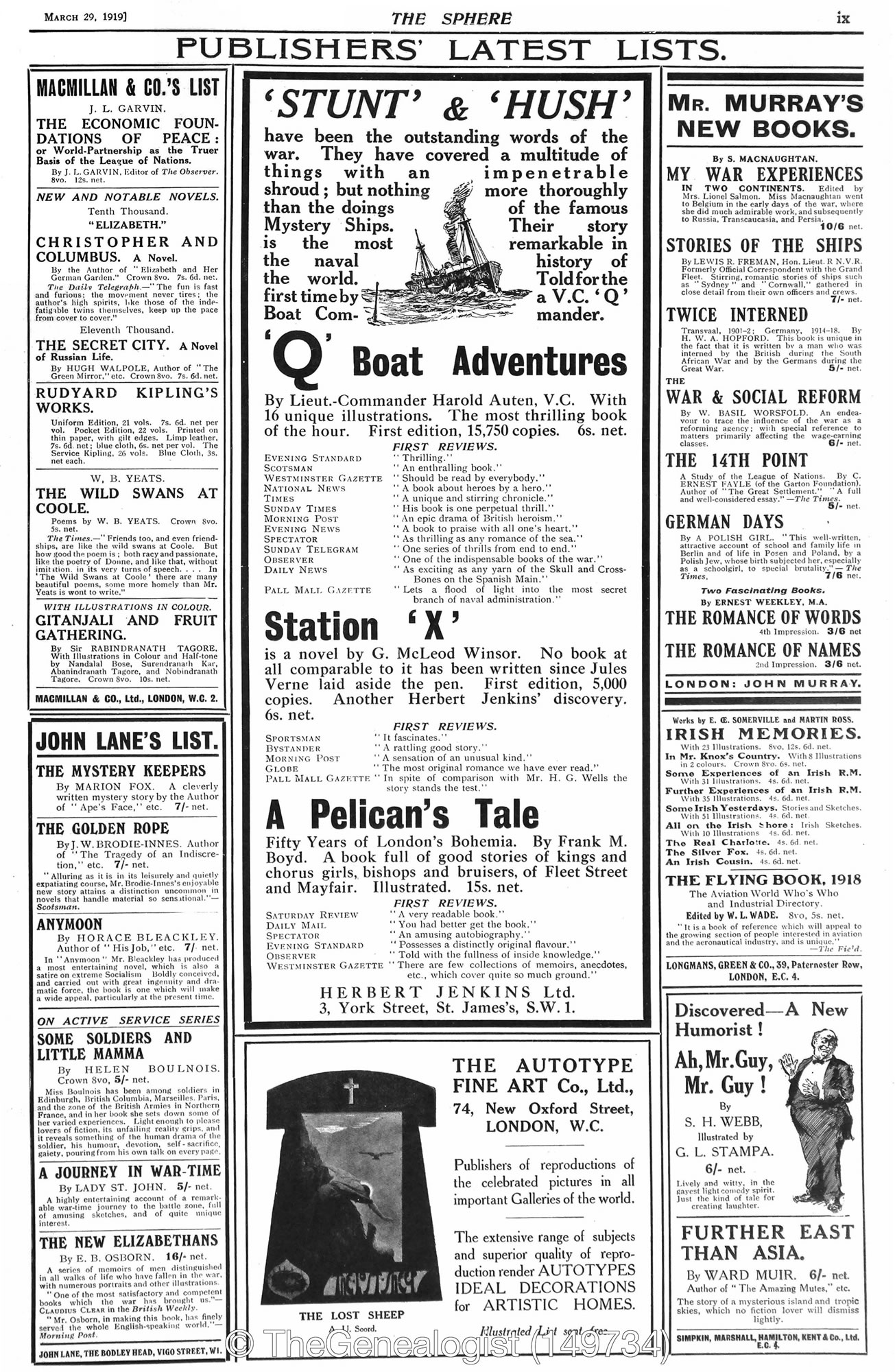 Advertisement for Q Boats Adventure, The Sphere March 29, 1919 from Newspapers and Magazines on TheGenealogist